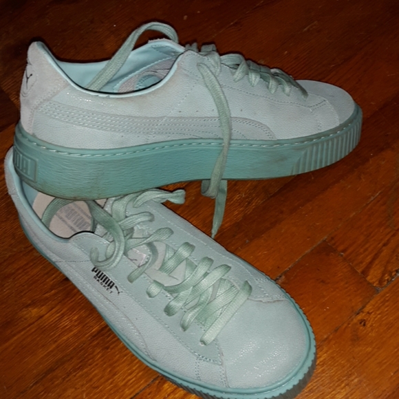 Puma Shoes - Puma blue leather platform sneakers size 9
